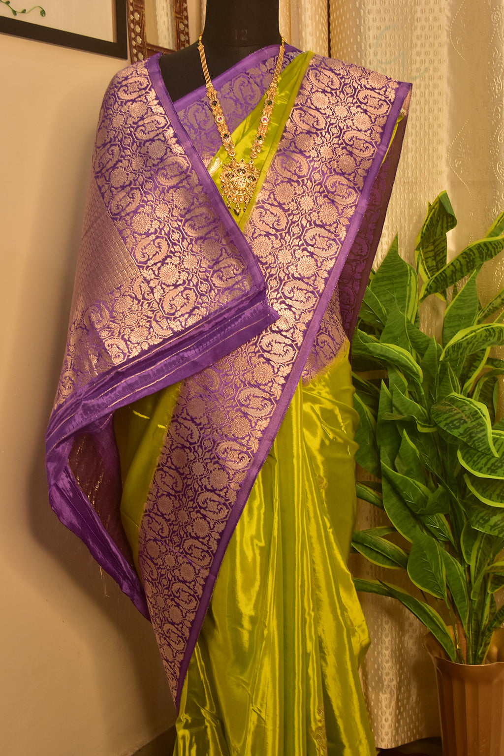 Green Violet banarasi katan silk