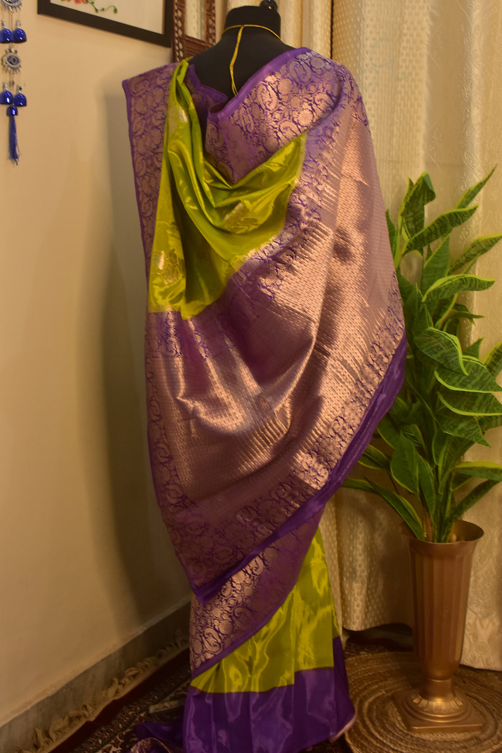 Green Violet banarasi katan silk