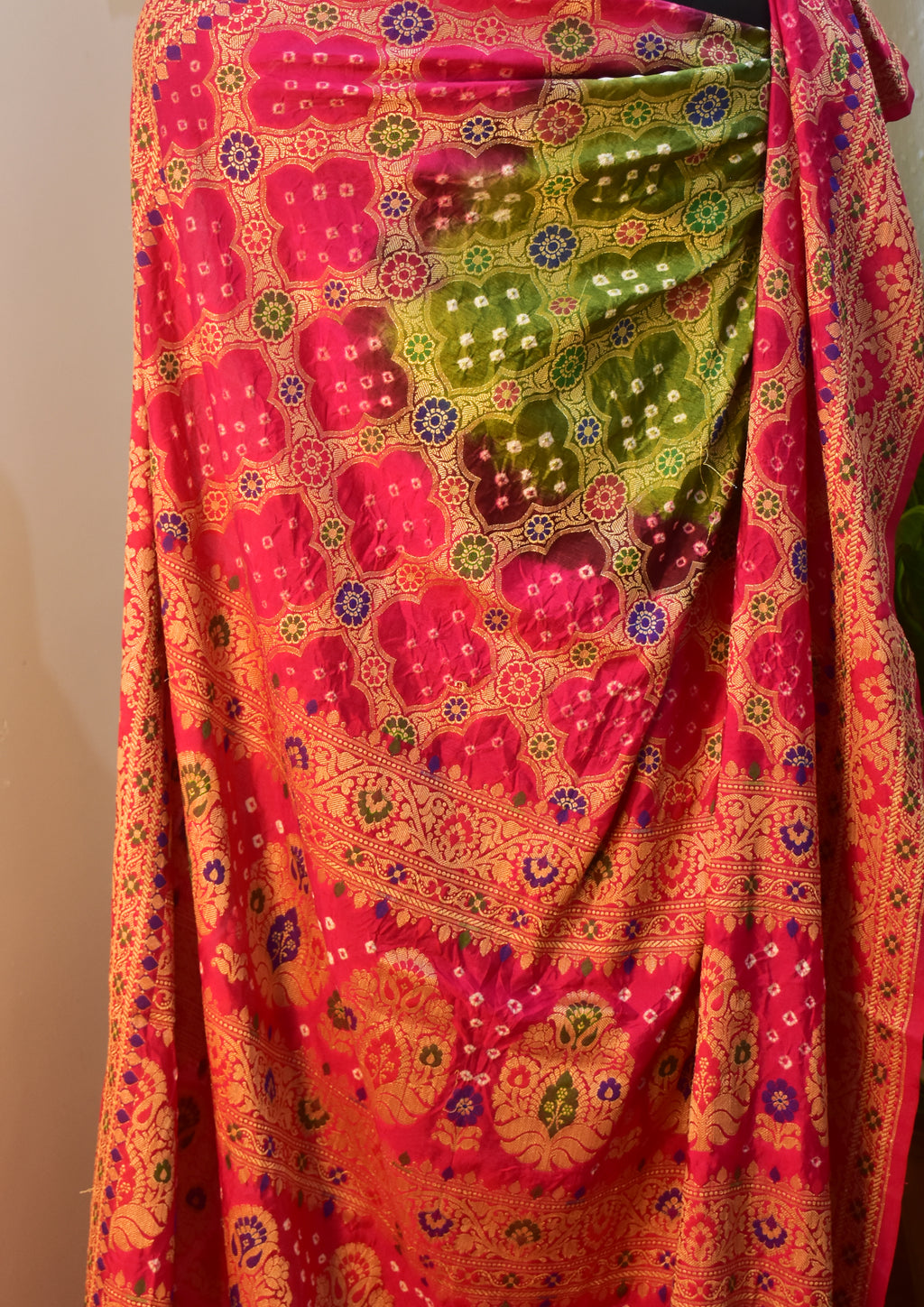 Green Bandhej Gajji Silk Saree