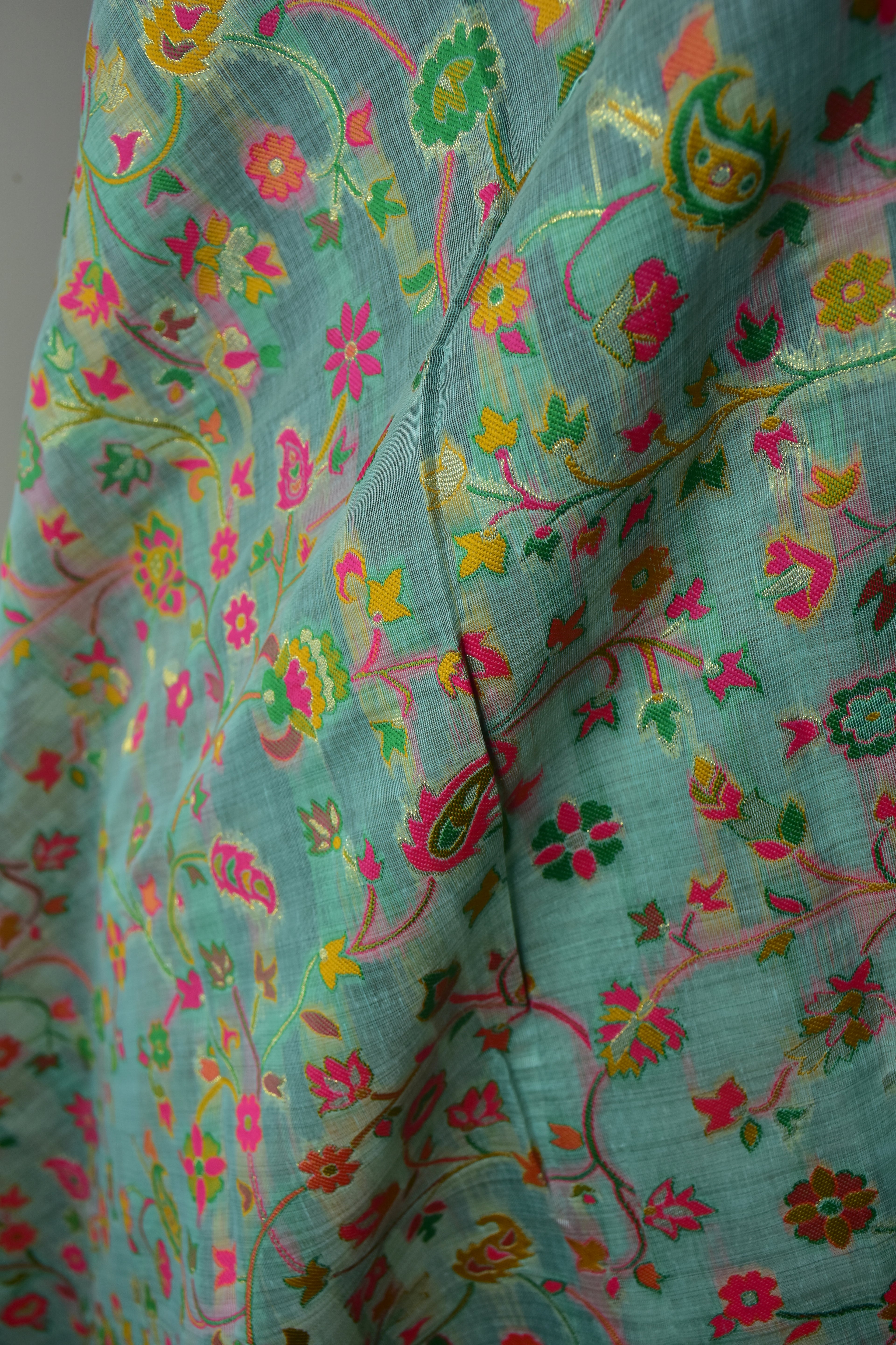 Pastel Teal Blue Pashmina Banarasi Saree