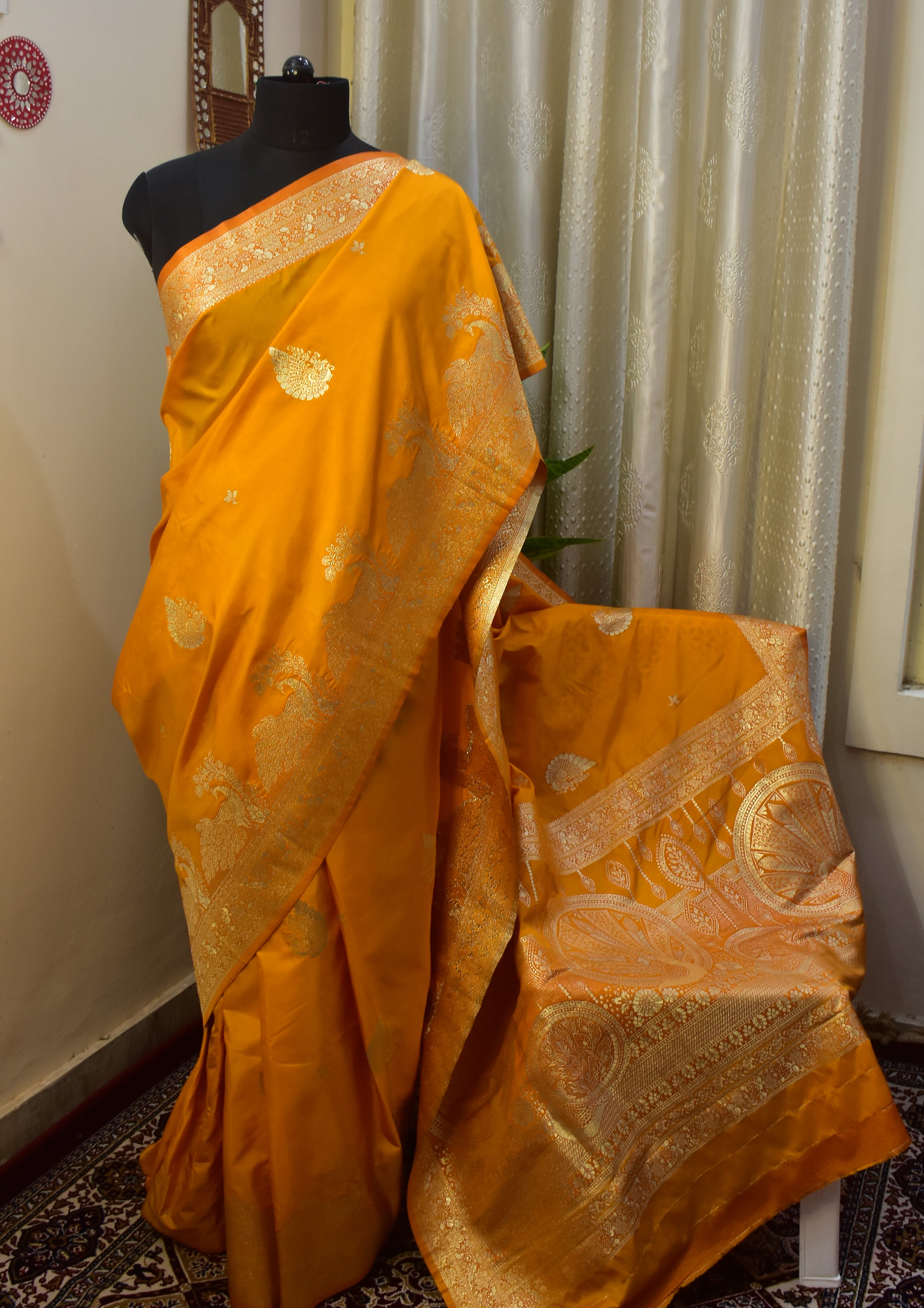 Yellow Katan Silk Saree