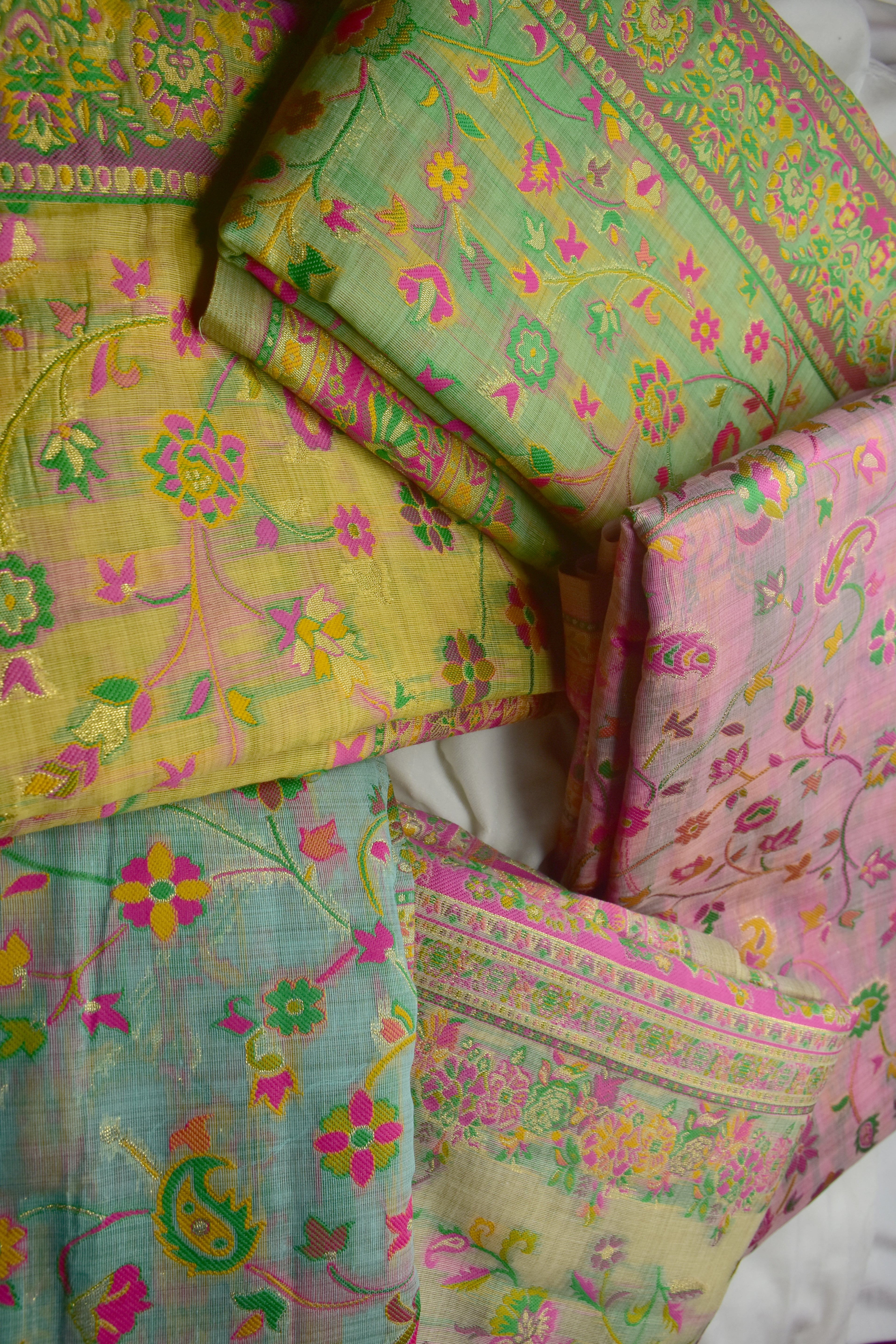 Pastel Teal Blue Pashmina Banarasi Saree
