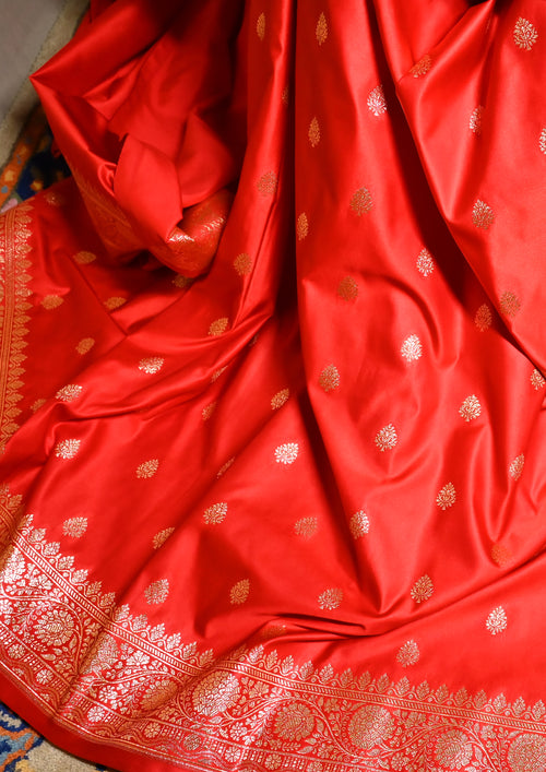 Red Katan Silk Saree