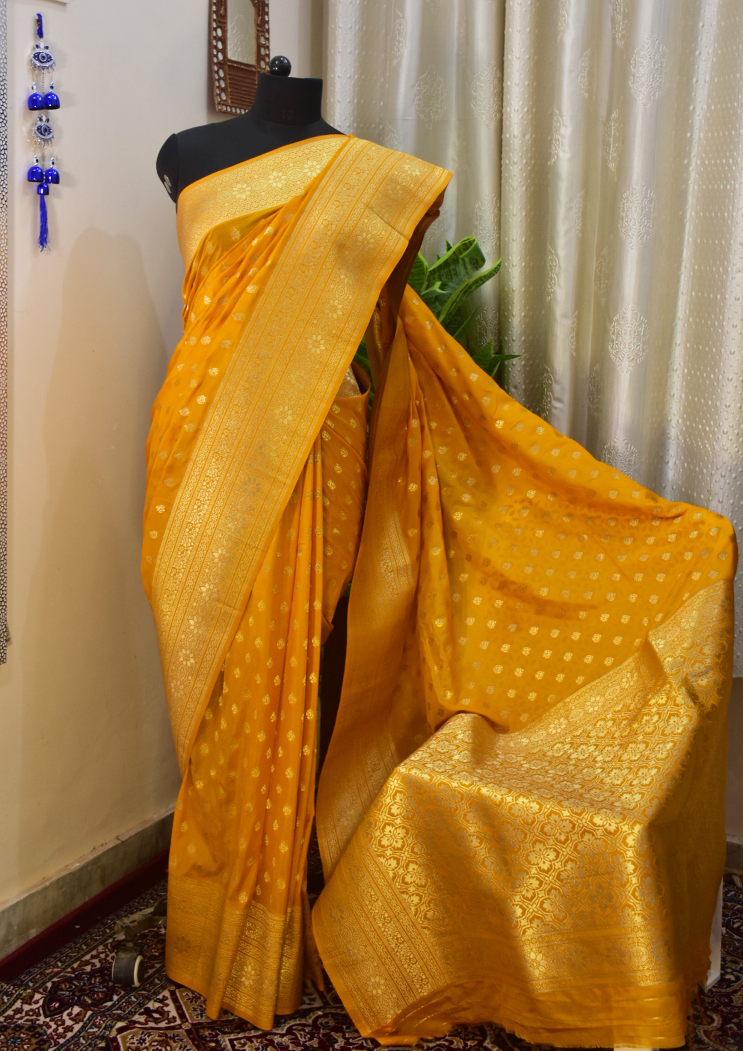 Yellow Satin Silk Saree
