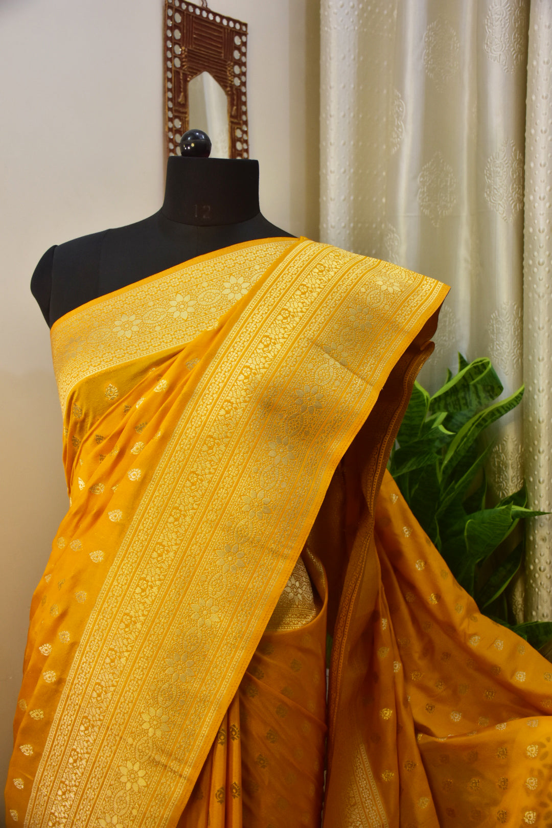 Yellow Satin Silk Saree