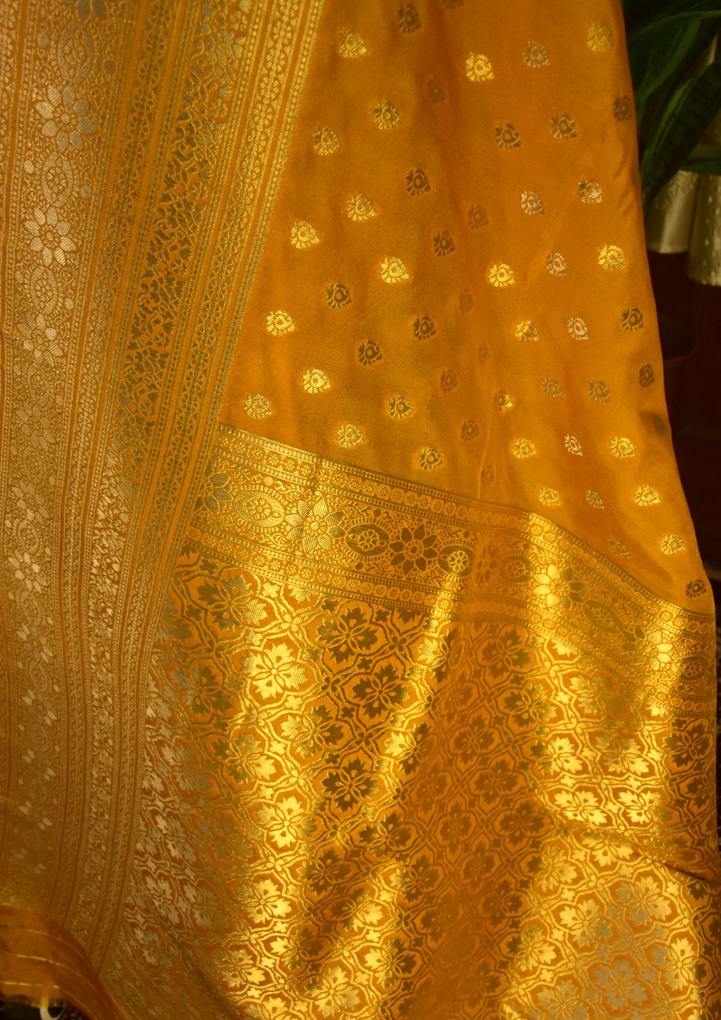 Yellow Satin Silk Saree